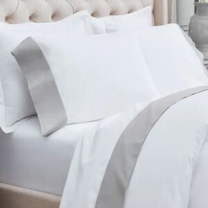 NWT Boll & Branch Organic Signature colorblock sheet set White Pewter